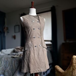 Handmade Suede Mod Button-Up Mini-Dress